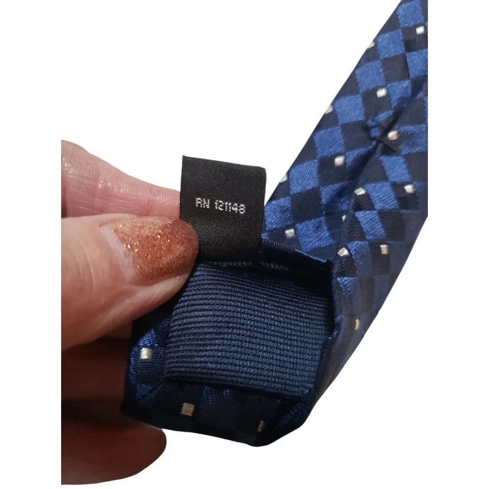 Michael Kors Mens Tie Necktie Designer Luxury Blue Silver Geometric Businesscore